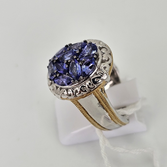 Gems En Vogue Tanzanite Cluster Ring Palladium Sterling Silver 24k Size 7! New - Picture 4 of 8